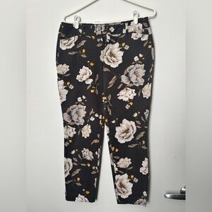 Grey with magnolia flower print ankle length pants size 10